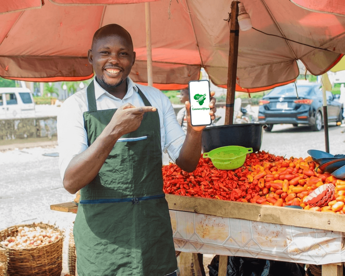 Commerçant africain utilisant CommerceAfrique